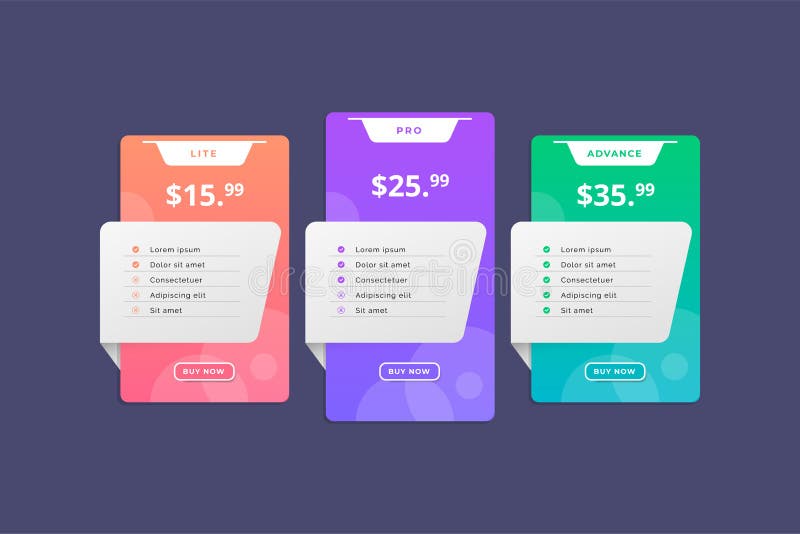 Modern colorful pricing table template. price list vector design template vector illustration