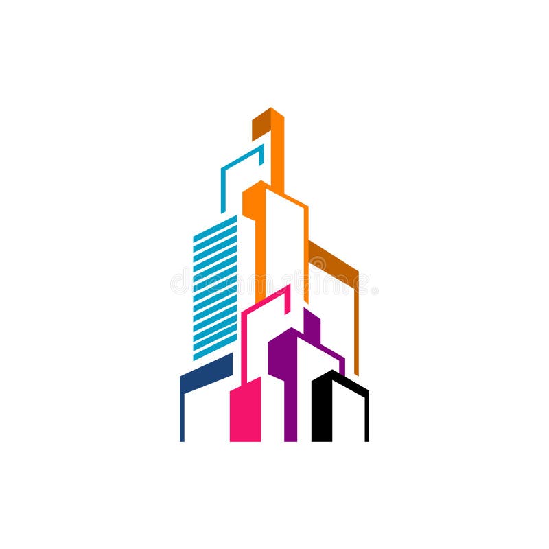 Modern Colorful Realty Skyline Building logo design graphic style