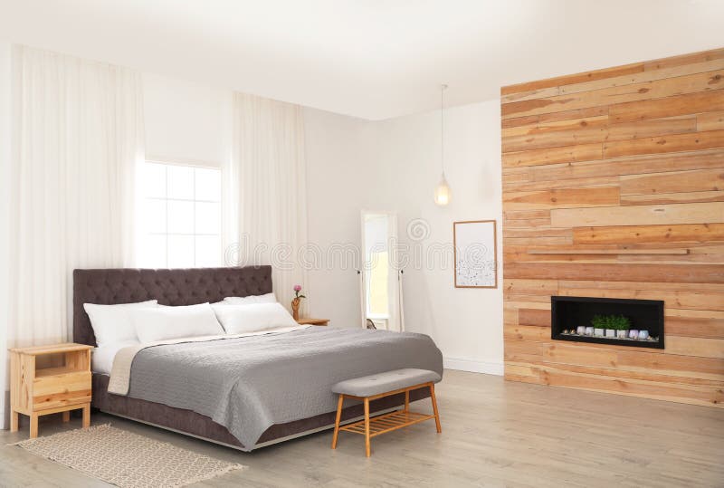 Modern Comfortable Bed in Room Stock Photo Image of bench, comfort