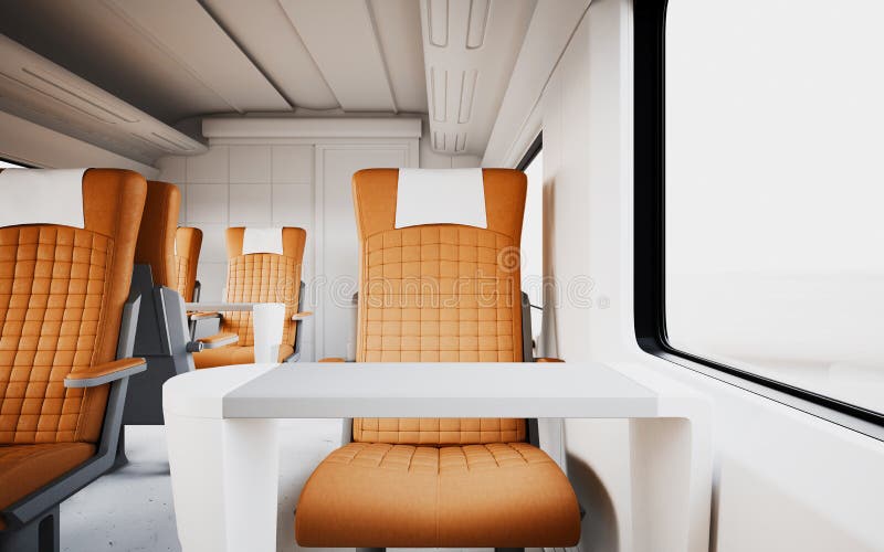 Modern Comfortable Leather Armchair Inside First Class Cabin Fast Speed Train.Empty White Window Generic Design Interior vector illustration Modern Comfortable Leather Armchair Inside First Class Cabin Fast Speed Train.Empty White Window Generic Design Interior vector illustration