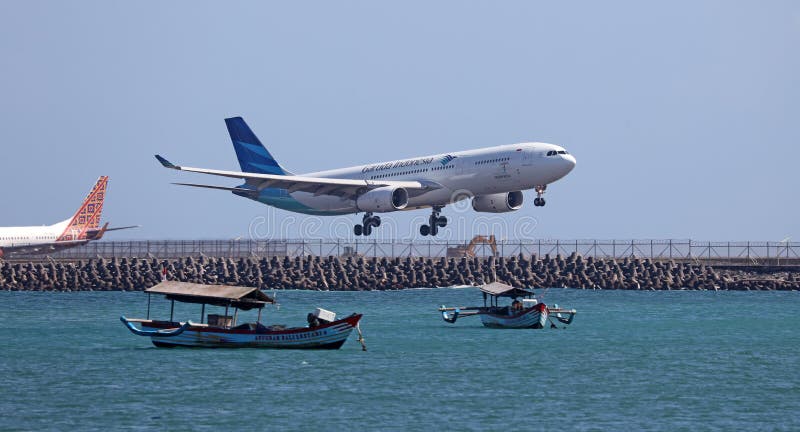 Modern commercial airplane landing or taking of from airport. stock image Modern commercial airplane landing or taking of from airport. stock image