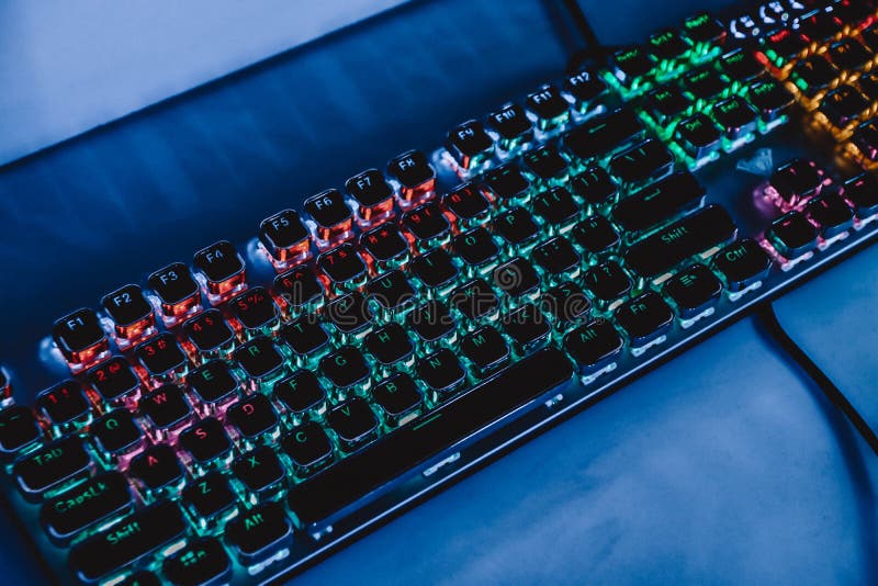 Modern Computer Keyboard for Gamers with Neon Light. Colorful Concept ...