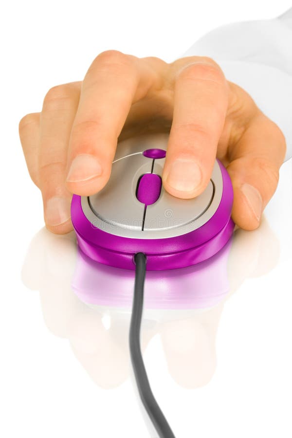 Modern computer mouse and hand stock images