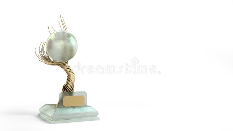 Modern concept award gold braided tree goblet with a large pearl 3d render on white royalty free illustration