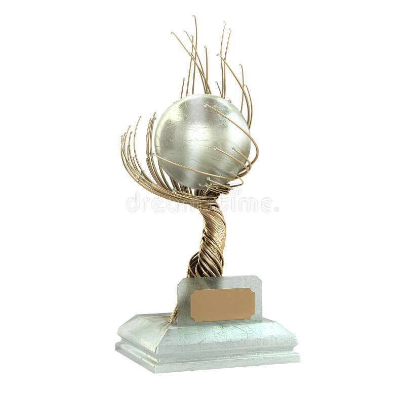 Modern concept award gold braided tree goblet with a large pearl 3d render on white no shadow royalty free illustration