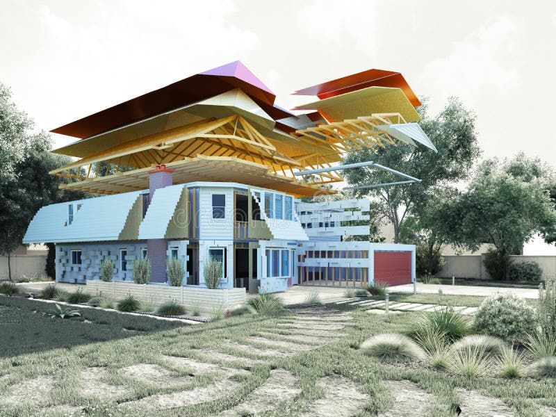Modern concept of construction works the house is assembled by p royalty free illustration