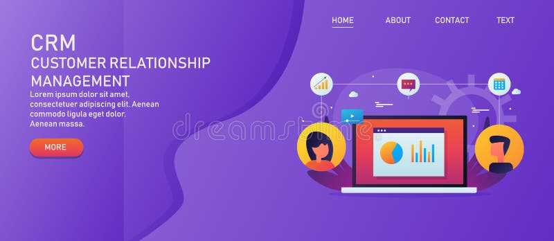 Modern concept of customer relationship management, sales and business data analytics, customer profile, automated support system, application, software. Customer relationship software banner vectors