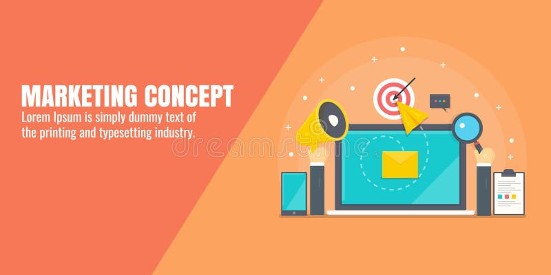 Digital marketing, internet advertising, content promotion, seo, social media marketing concept. Flat design vector banner. royalty free illustration Digital marketing, internet advertising, content promotion, seo, social media marketing concept. Flat design vector banner. royalty free illustration