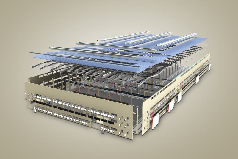 Modern concept of large projects the hangar is disassembled into vector illustration