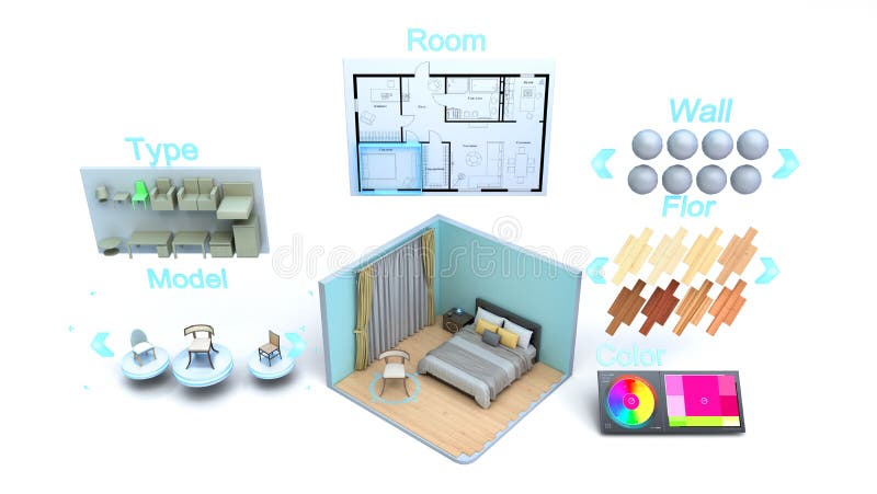 Modern concept for quickly creating interior design room design constructor 3d render on white stock illustration