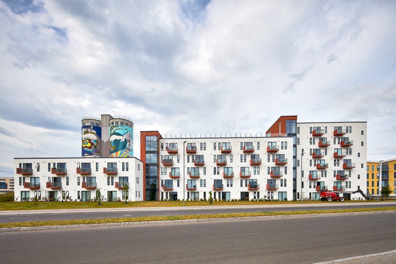 A modern condo building in denmark with nice view stock photography