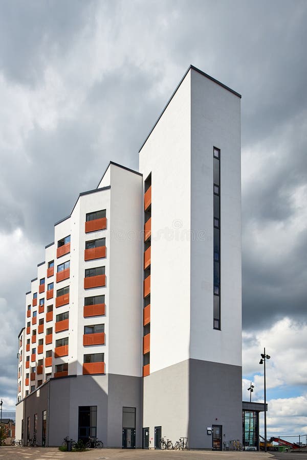 A modern condo building in denmark with view stock image