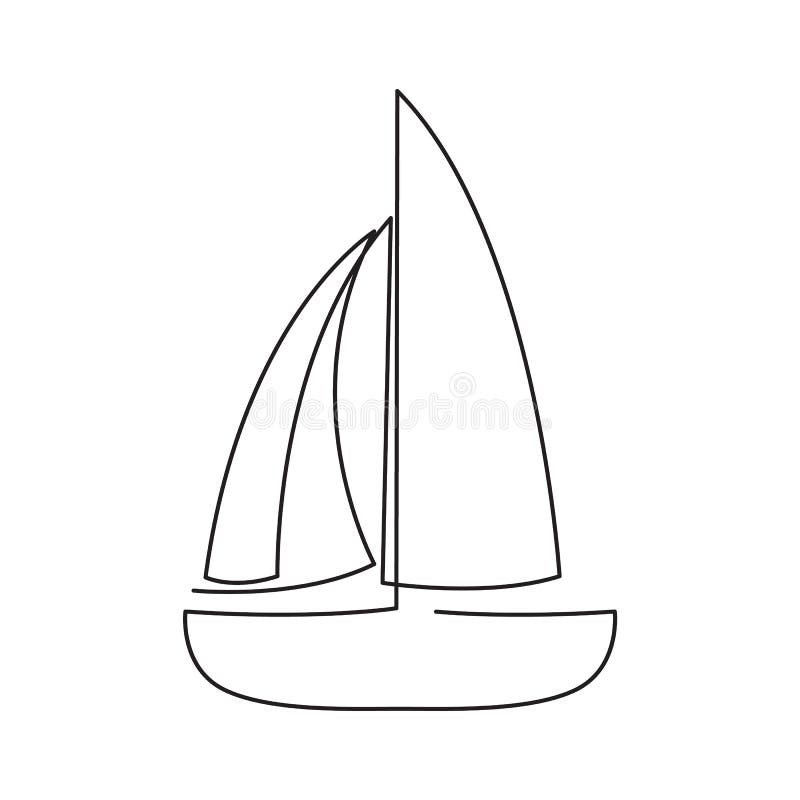 Modern Continuous Line Sailing Boat. One Line Drawing Of 