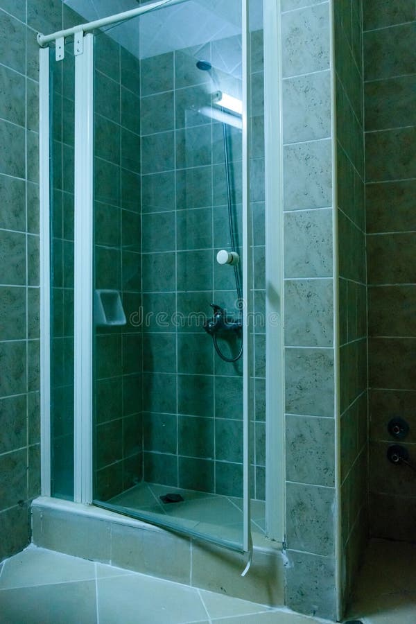Modern Corner Shower Cabin in the Bathroom Stock Photo Image of