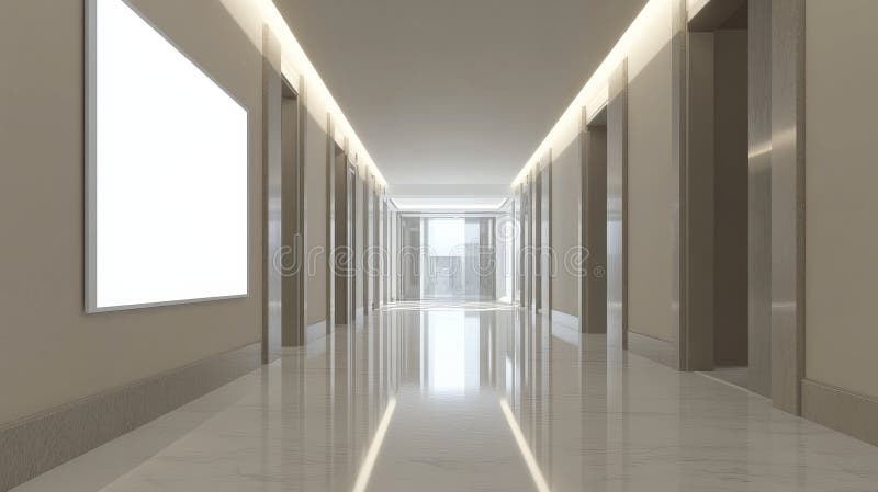 Modern Corridor 3D Render Marble Floor Blank Signage Minimalistyczny Design Hotel Lobby Architektura wewnętrzna Widok perspektywy ilustracja wektor