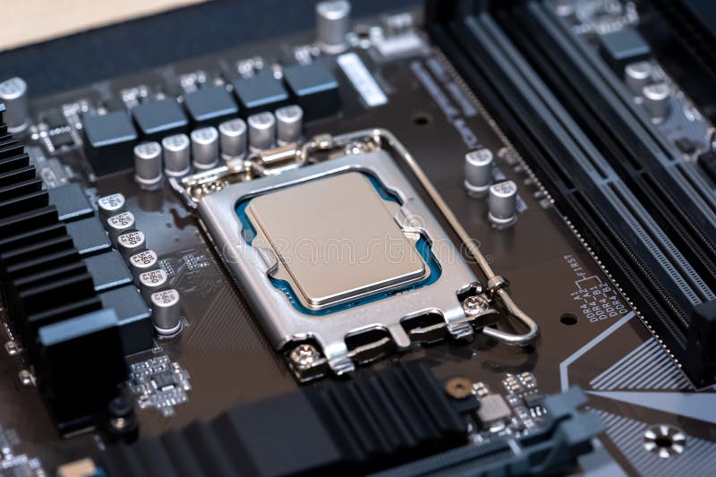 Modern CPU Processor Installed on a Brand New Motherboard, Object ...