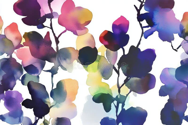 A modern-created pattern of watercolor flowers on a white background, repeated royalty free stock image