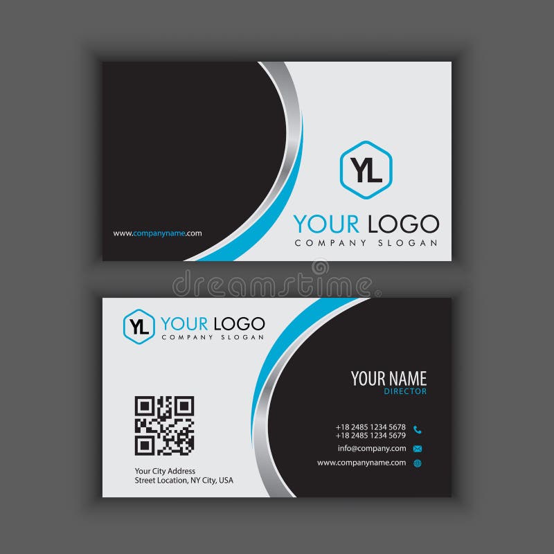 Modern Creative and Clean Business Card Template with blue chrome stock illustration