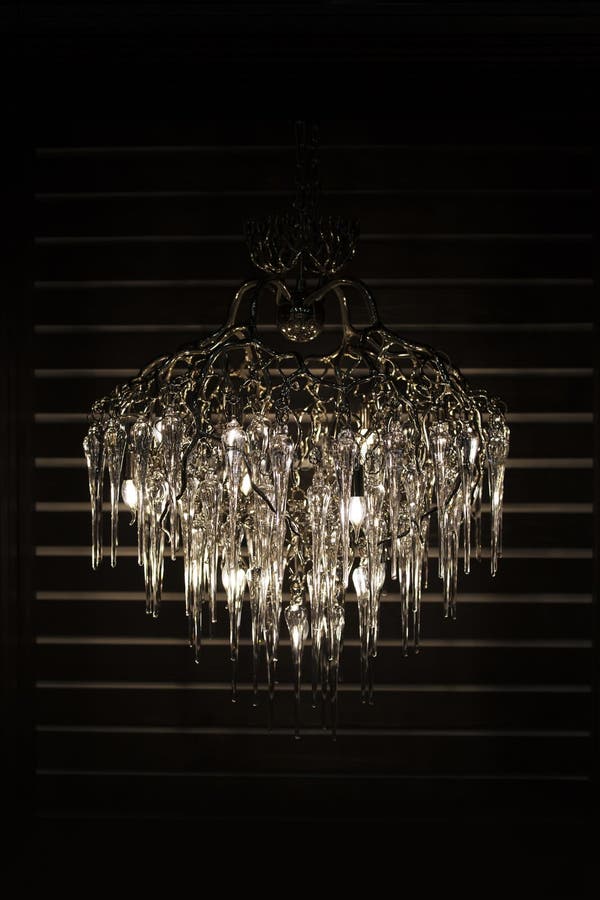 Modern Crystal Pendant Chandelier, on a Black Background Isolate Stock