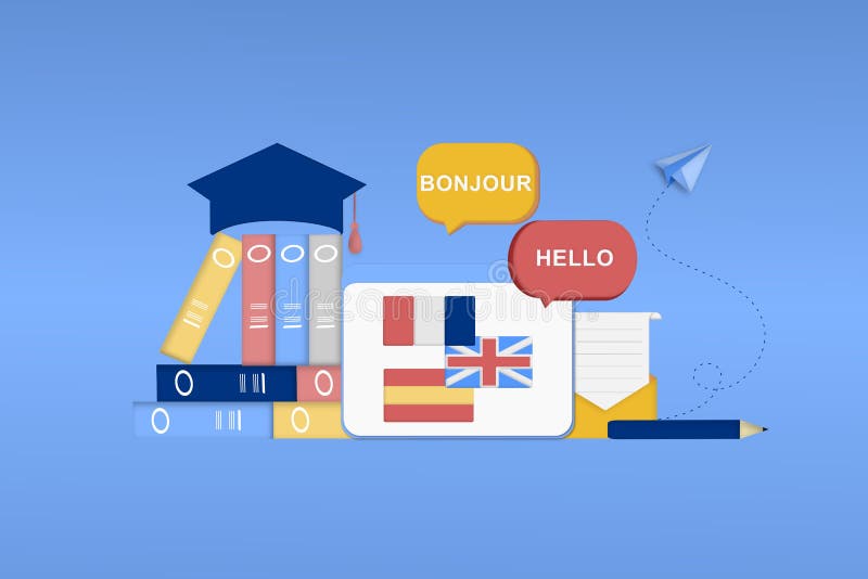 Modern 3D Online Languages Learning Class, Language Courses Banner