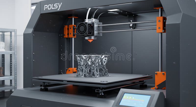 Modern 3D Printer Creating Intricate Lattice Structure vector illustration