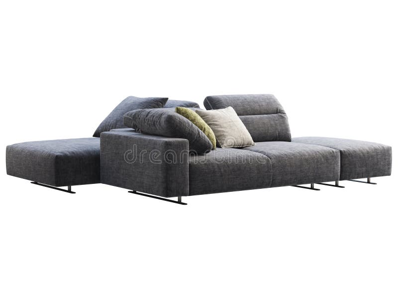 Modern Dark Blue Modular Fabric Sofa with Adjustable Backrest. 3d
