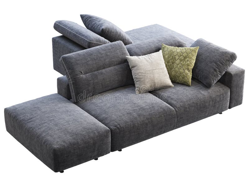 Modern Dark Blue Modular Fabric Sofa with Adjustable Backrest. 3d