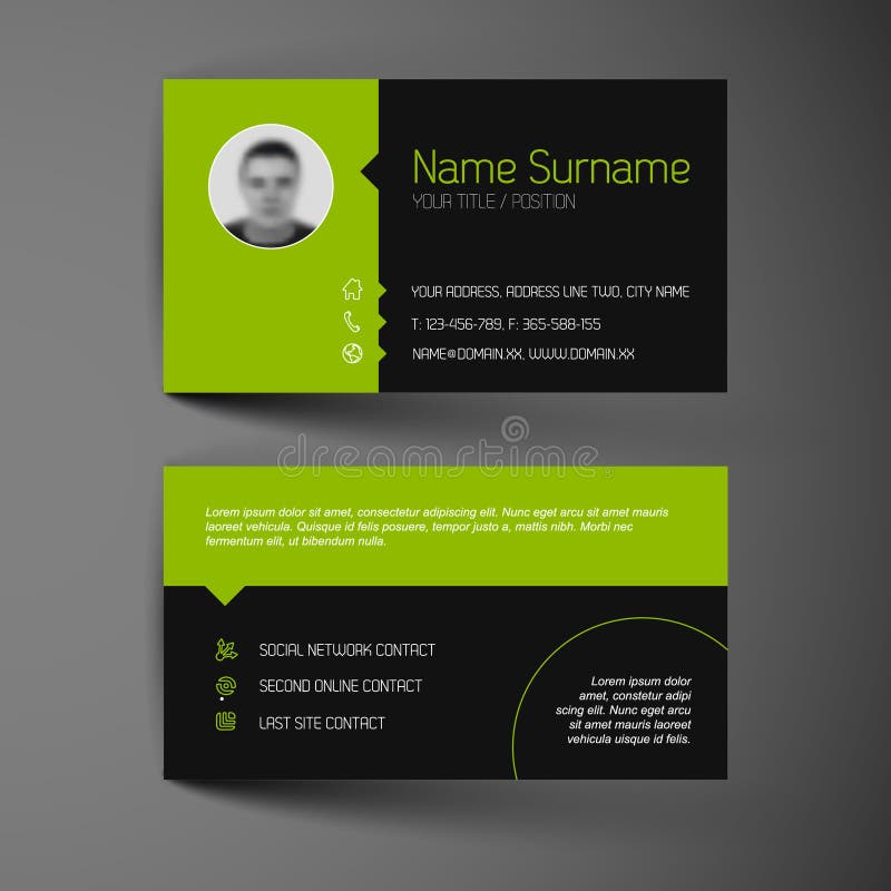 Modern dark business card template with flat user interface stock illustration