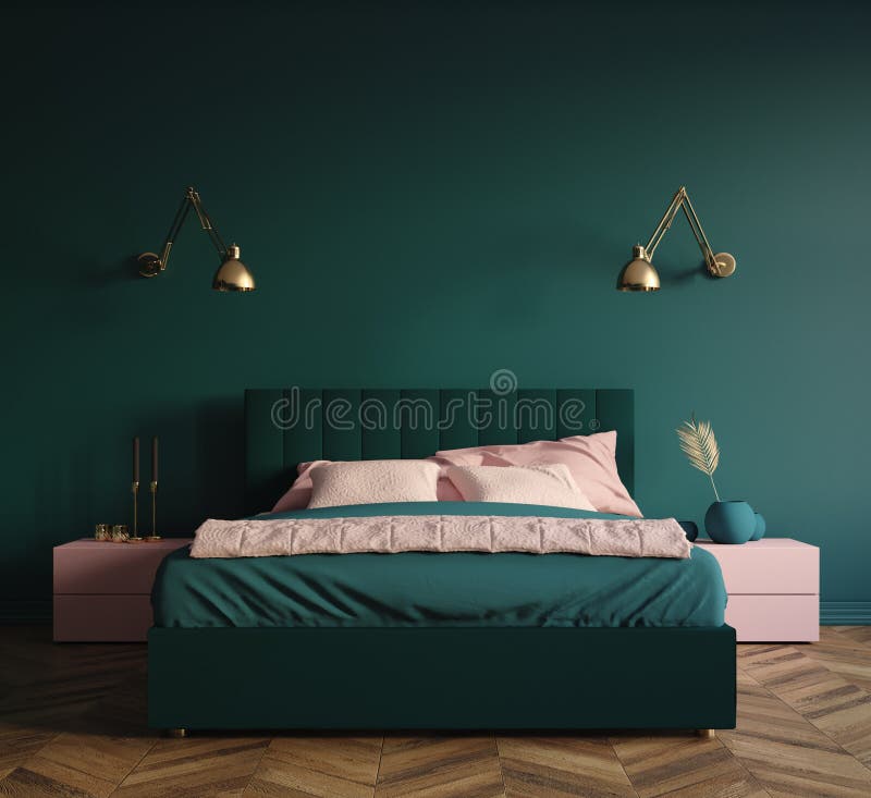 Modern dark green bedroom interior
