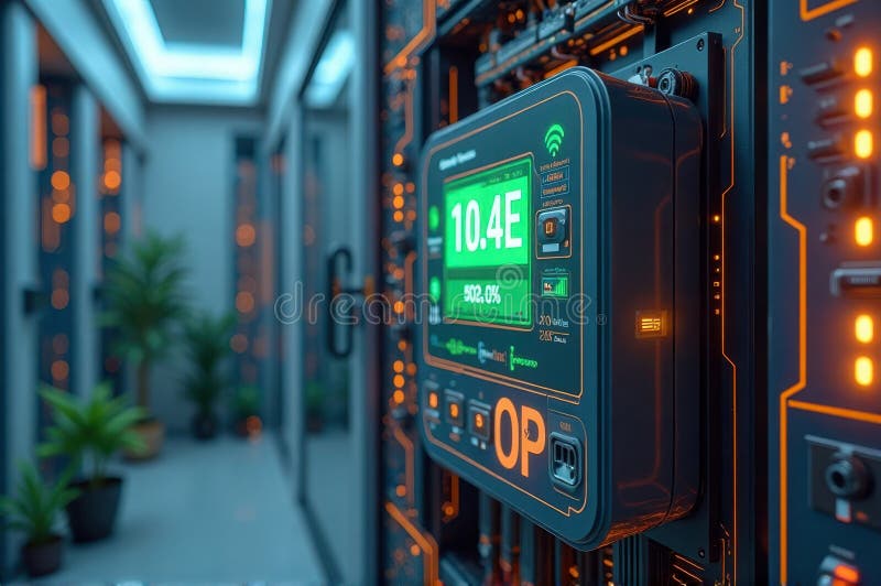 Modern data center with advanced power monitoring and technological infrastructure. That the image is generated using AI.