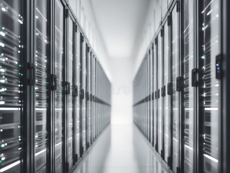 Modern Data Center with Rows of Server Racks stock photos