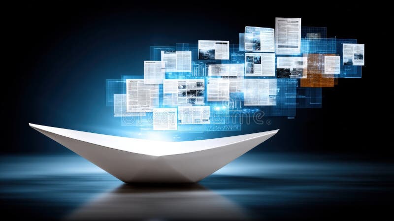 Modern Data Visualization with Floating News Articles and Digital