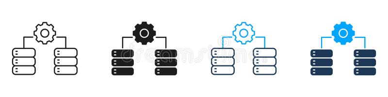 Modern Database Management Cloud Storage Line and Solid Icon Set. Server Connection Network Computing Technology Symbol vector illustration
