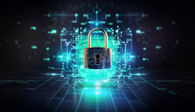 A modern depiction of cybersecurity and data privacy on the internet, illustrated by a conceptual image featuring royalty free stock photography