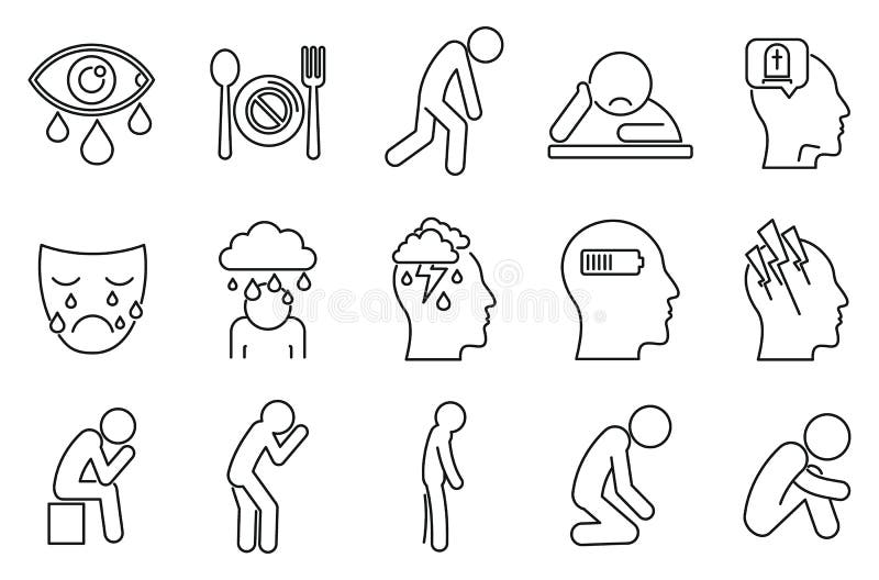 Modern Depression Icon Set, Outline Style Stock Vector - Illustration ...