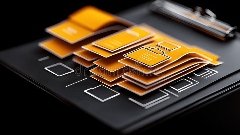 Modern Design of Colorful Folder Icons on Clipboard with Dynamic Layout for Creative Projects stock illustration