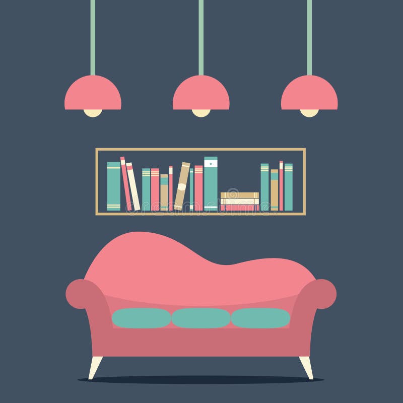 Modern Design Interior Sofa and Bookshelf Stock Vector Illustration of house, relax 42661833