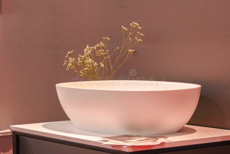 Modern Design Oval Bathtub Made of Composite Materials Stock Photo