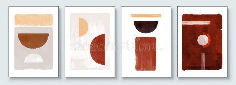 Modern design uit de mideeuw. esthetische waterkleur. een trendy reeks abstracte oranje handgeschilderde illustraties voor postkaa