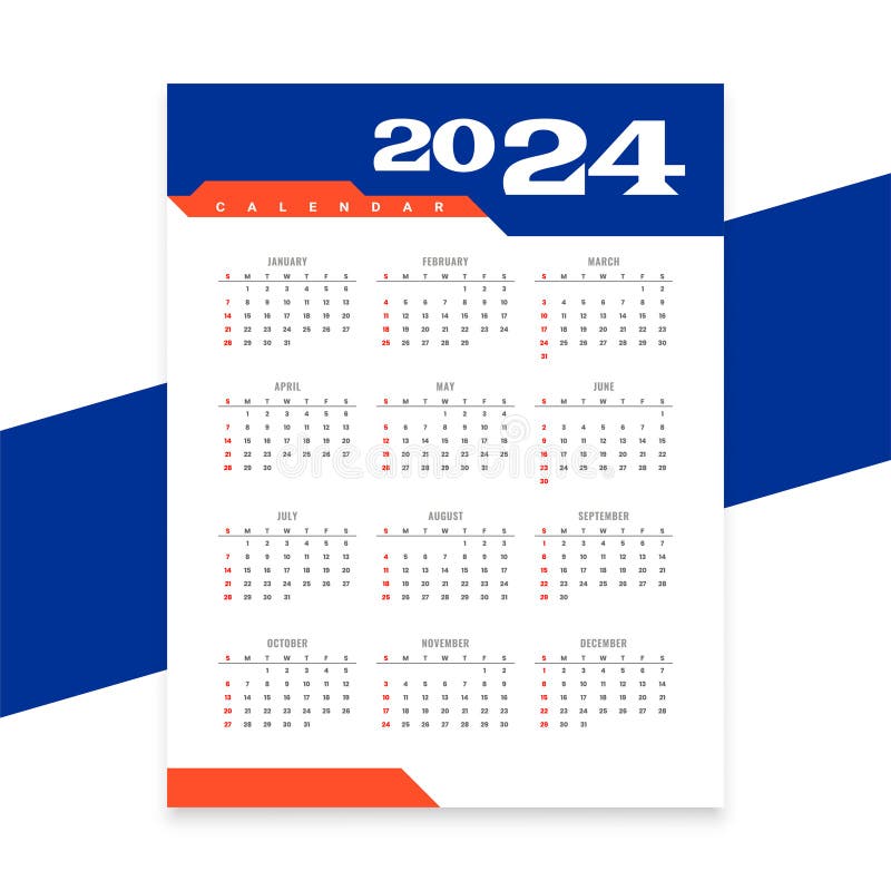 Modern 2024 Calendar Template New Year 2024 Desk Calendar Design Stock