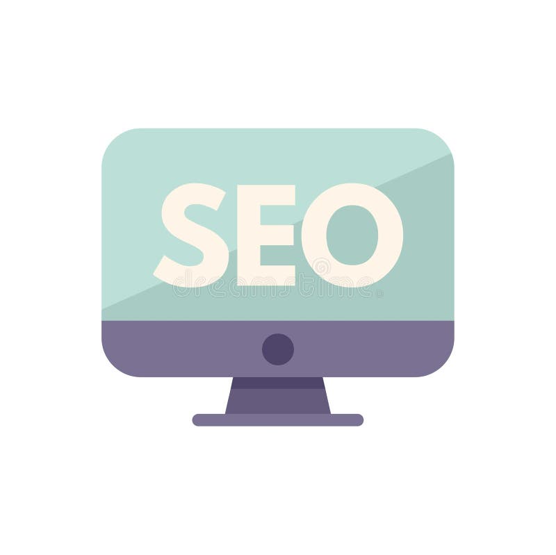 Modern desktop computer displaying seo concept vector illustration