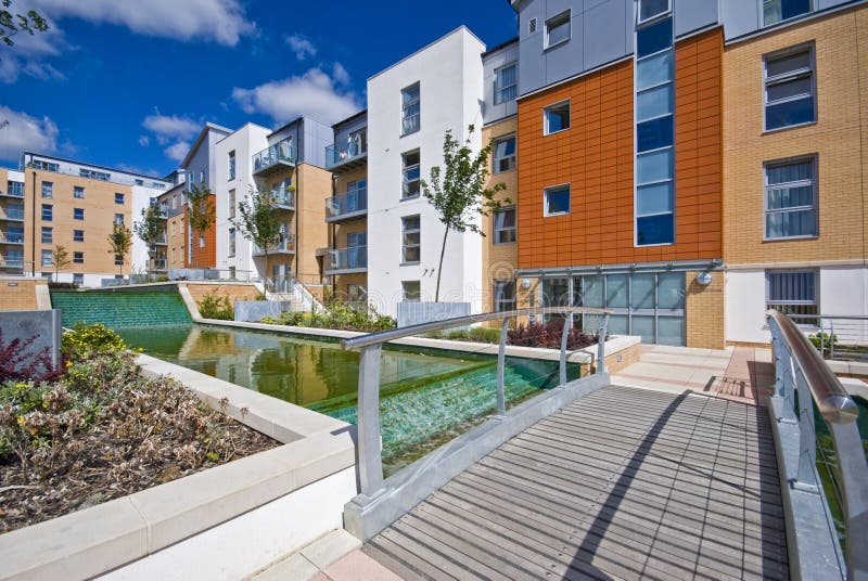 Modern development with water feature