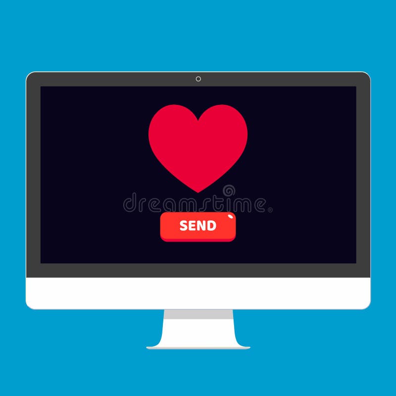Modern device - computer or All in one pc flat design with heart and button send on the screen icon vector illustration. royalty free illustration Modern device - computer or All in one pc flat design with heart and button send on the screen icon vector illustration. royalty free illustration