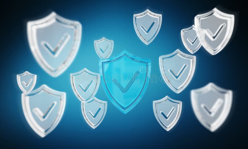 Modern digital data shield antivirus 3D rendering vector illustration Modern digital data shield antivirus 3D rendering vector illustration