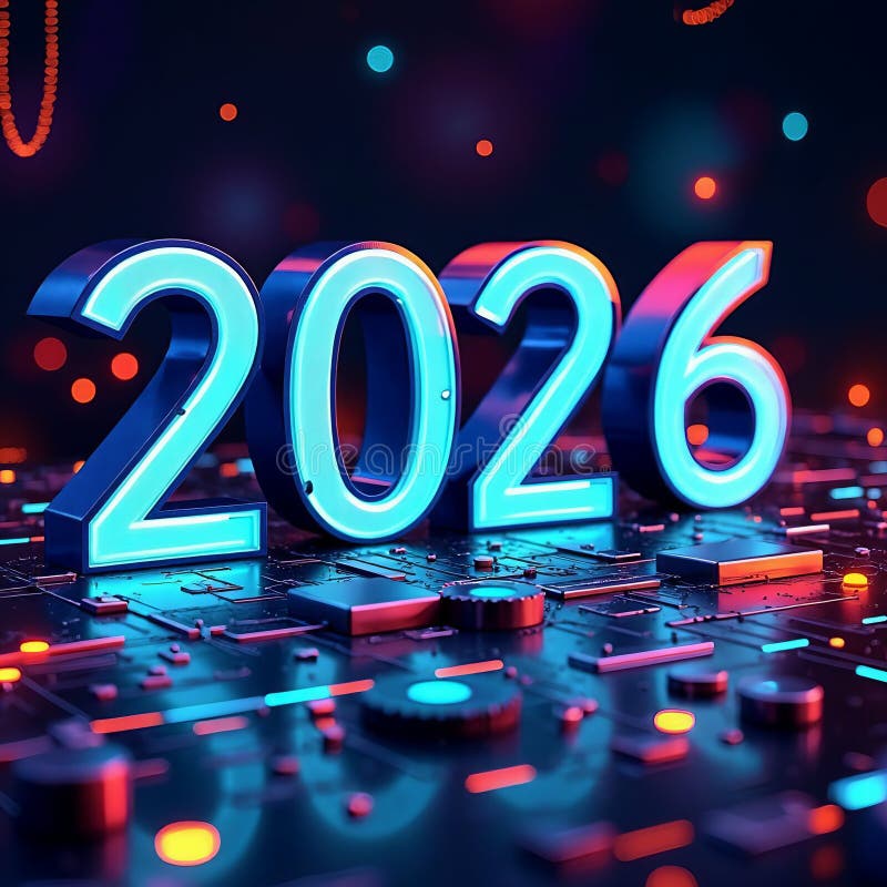Modern digital representation of the year 2026 with glowing effects royalty free stock photos