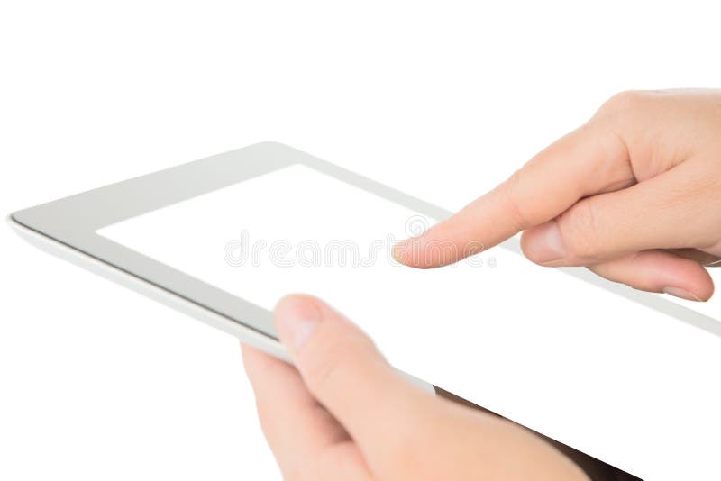 Holding and Point on Electronic Tablet PC Stock Image Image of