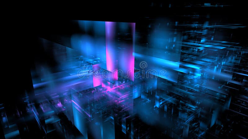 Modern digital technologies, cloud computing. Digital space, architecture design. Complex mathematical calculations in a digital stock illustration