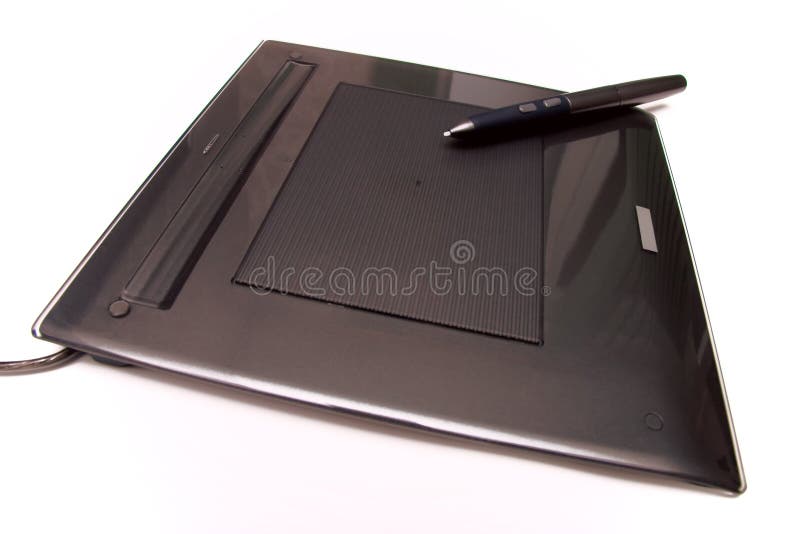 Pen tablet on white background. Wide angle lens photo. Pen tablet on white background. Wide angle lens photo.