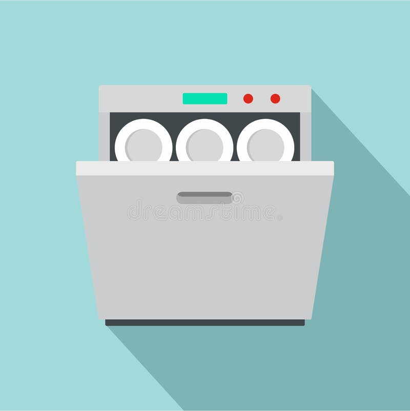 Modern Dishwasher Icon, Flat Style Stock Vector Illustration of