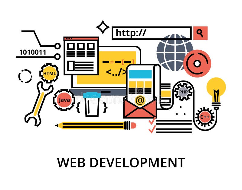 A set of illustrations on information technology. Web development